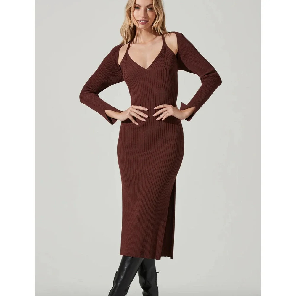 Astr Brown Midi Dress